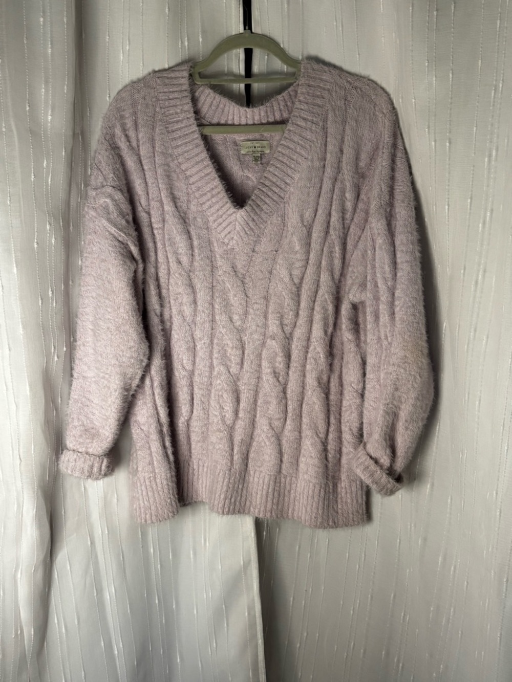 Lucky Brand Dusty Lavender Cable Knit V-Neck Sweater